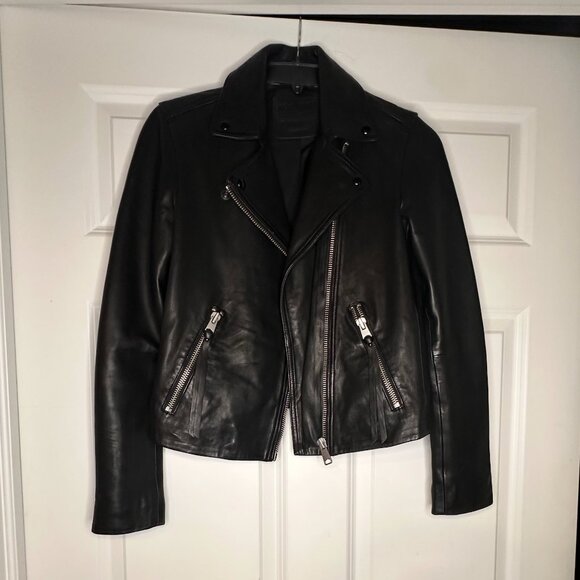 All Saints Jackets & Blazers - AllSaints Dalby Slim Fit Leather Biker Jacket – Black, Size 6